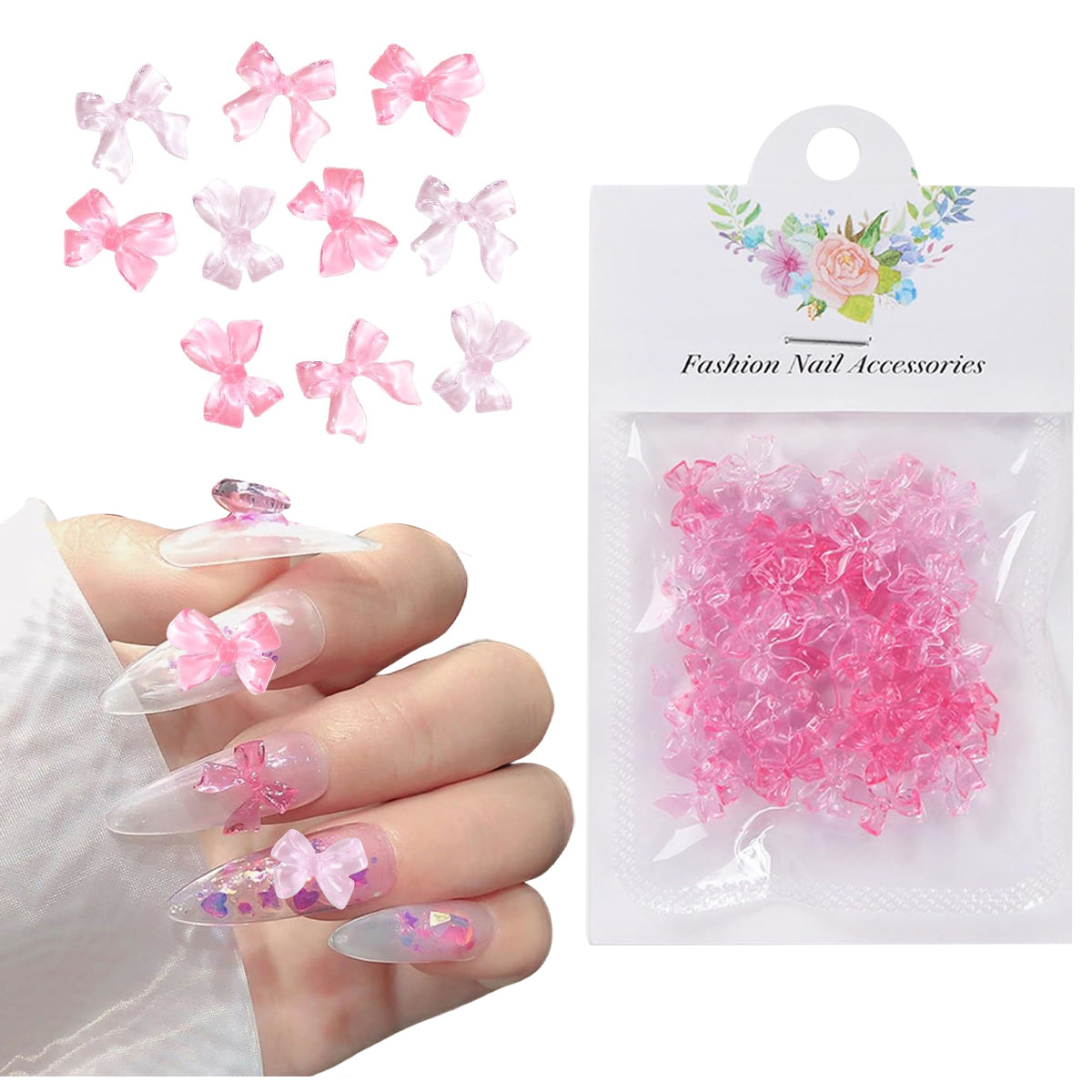 MAYCREATE 50pcs Pink Bow Nail Decals 2 Styles Flat Back Resin Bow Charms for Nail Decals Nail Art Supplies Cute Dainty Decorative Decals for DIY Nail Extension MAYCREATE 50pcs Pink Bow Nail Decals 2 Styles Flat Back Resin Bow Charms for Nail Decals Nail Art Supplies Cute Dainty Decorative Decals for DIY Nail Extension